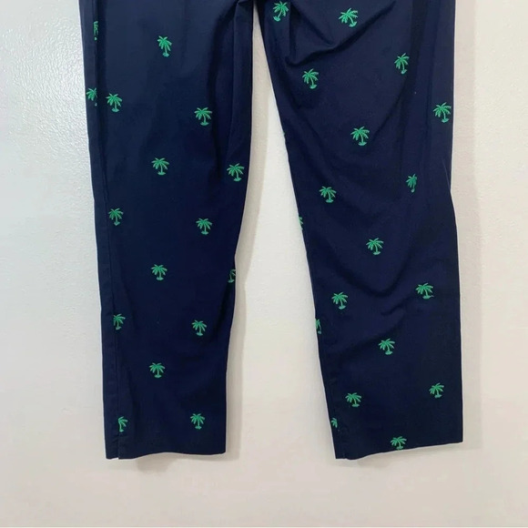 Talbots Signature Pants Size  2  Navy Blue  Embroidered Green Palm Trees Novelty - Picture 5 of 13